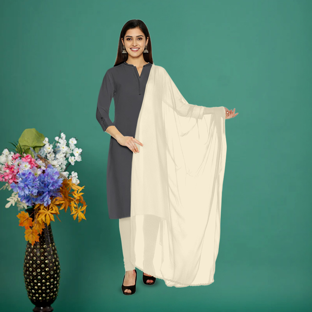 Picture of Women  Off-white Chiffon Solid Dailywear Dupatta